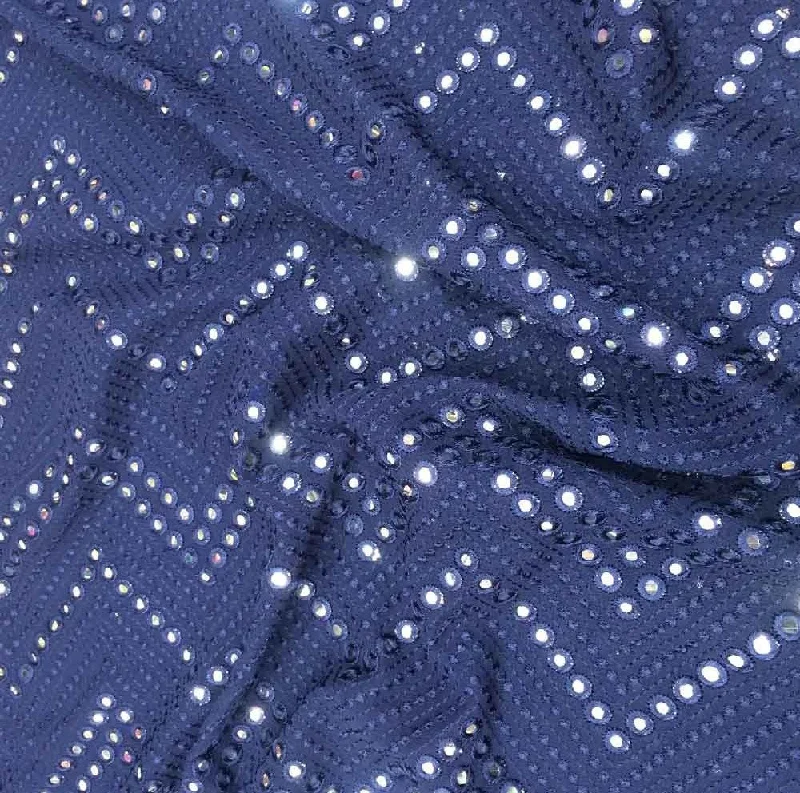 Dark Blue Chevron Mirror Work Embroidered Dyeable Viscose Georgette Fabric