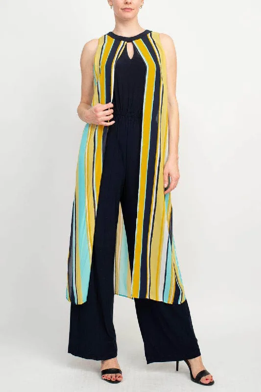 Emma & Michele 100064 - Sleeveless Multicolor Striped Jumpsuit