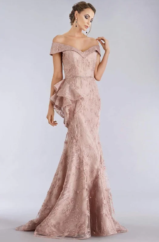 Feriani Couture - Off Shoulder Ruffled Peplum Accent Trumpet Dress 18958 - 1 pc Rose In Size 6 Available