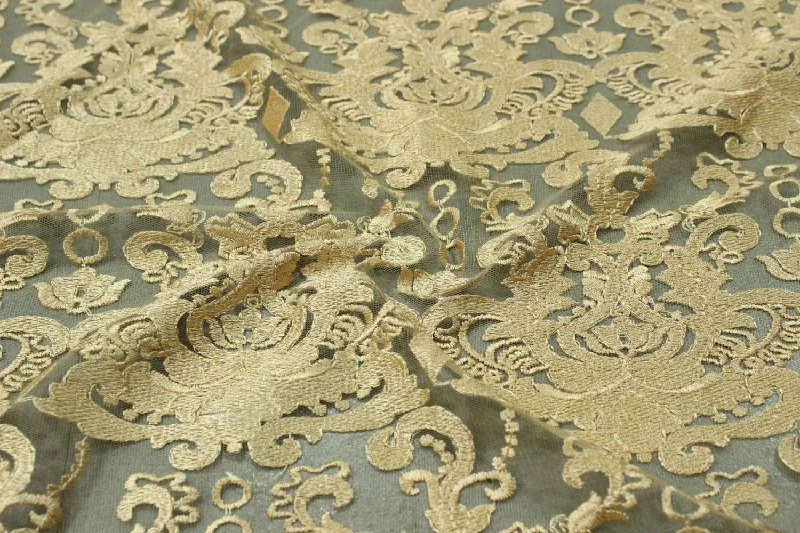 Golden Embroidered Net Fabric