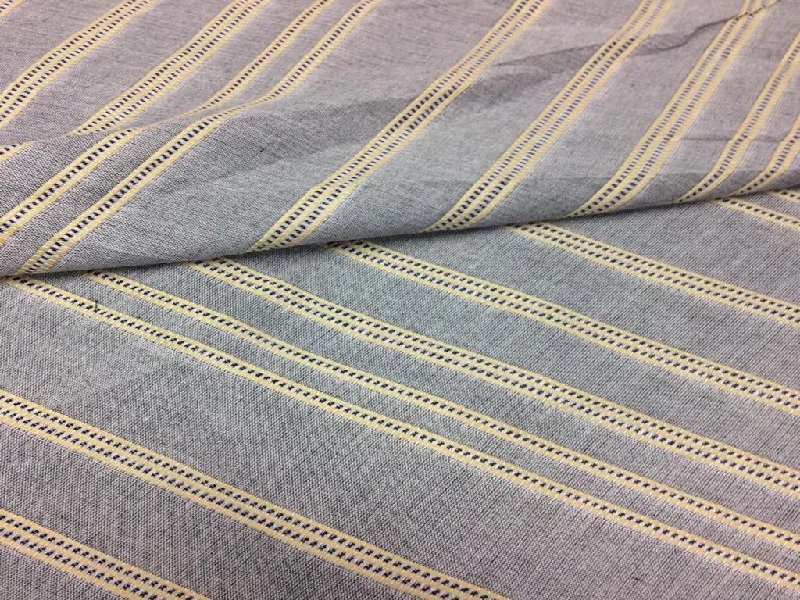 Gray & Yellow Rib Stripes Cotton Fabric