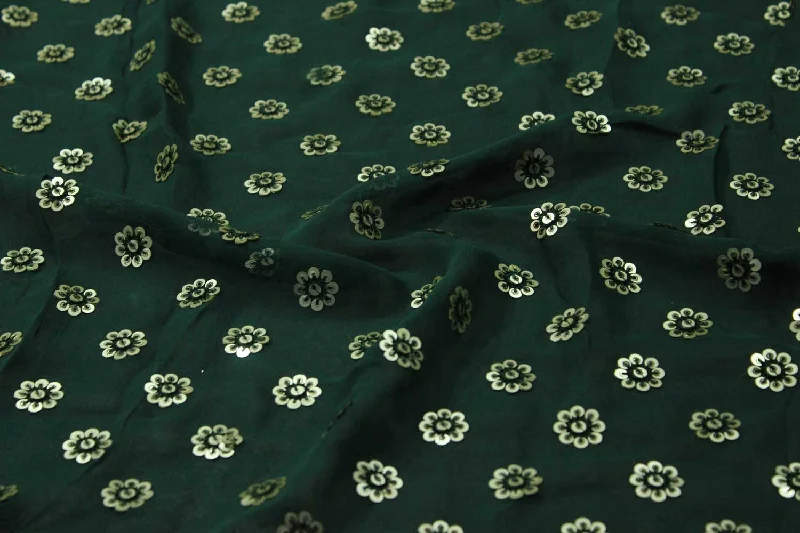 Green Embroidered Georgette Fabric