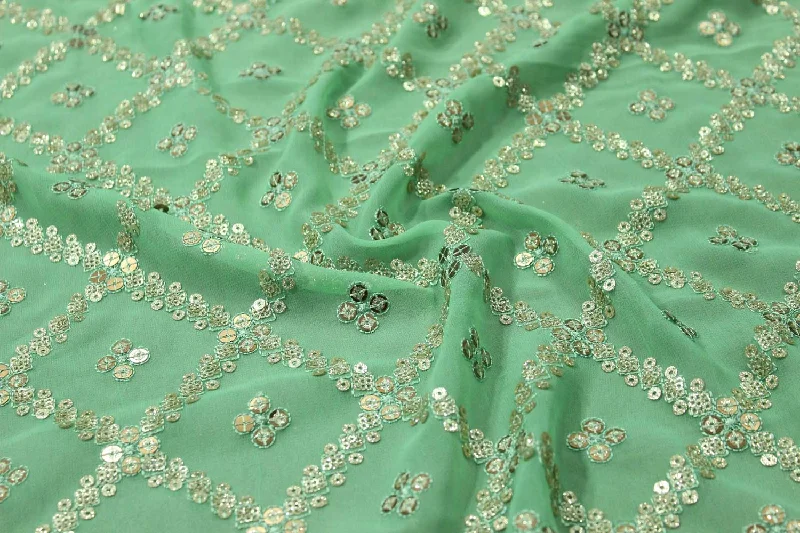 Green Embroidered Georgette Fabric