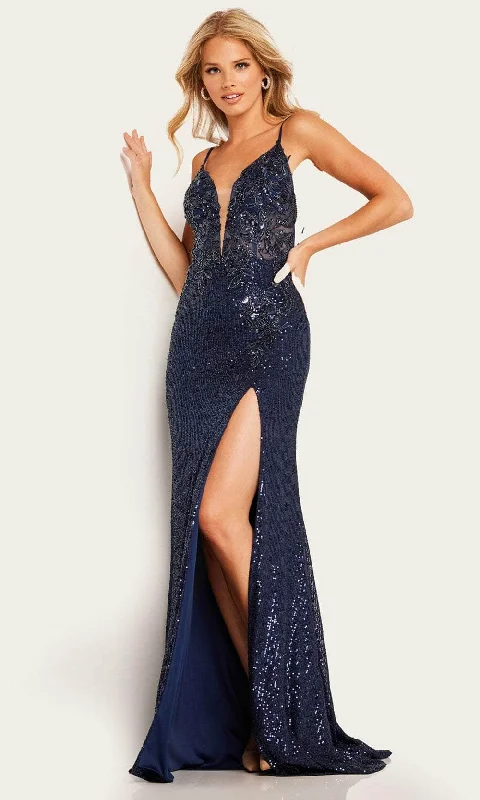 Jovani 37451 - Plunging V Neck Sheath Prom Dress