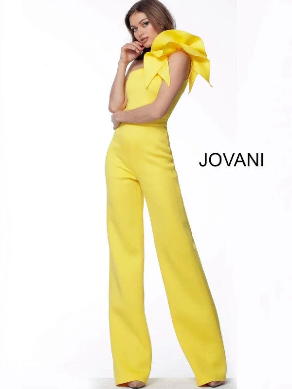 Jovani 68599ASC - Ruffled One Shoulder Jumpsuit