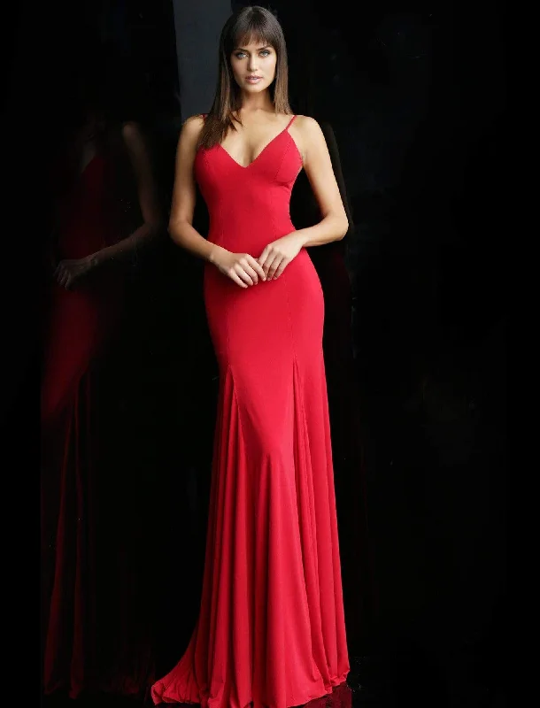 Jovani - Sleeveless Backless Jersey Trumpet Dress 63564SC