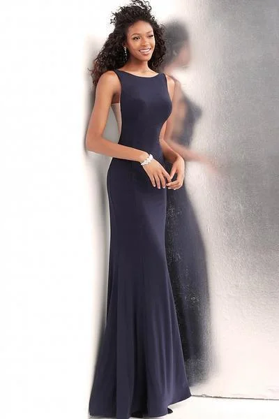 JVN by Jovani - Sleeveless Bateau Jersey Trumpet Dress JVN67097 - 1 pc Navy In Size 2 Available