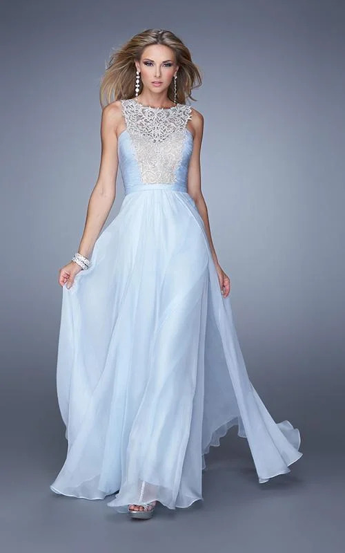 La Femme - 21222SC Embroidered Ruched Chiffon Prom Dress - 1 pc Powder Blue In Size 4 Available