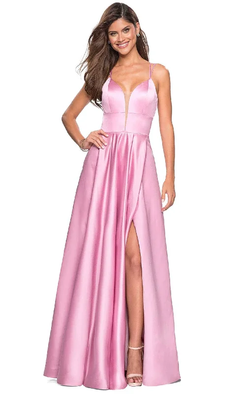 La Femme - 26994 Sexy Strappy Back Satin A-Line Evening Gown