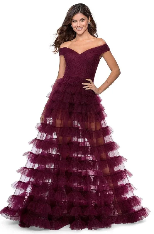 La Femme 28804SC - V-Neck Illusion Tiered Prom Dress