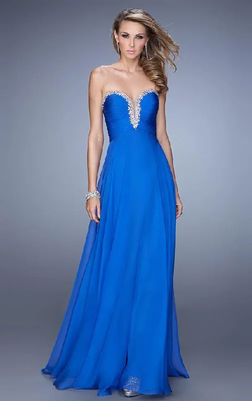 La Femme Plunging Sweetheart Chiffon Dress in Electric Blue 21499