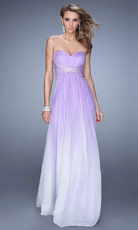 La Femme - Ruched Sweetheart Ombre Chiffon Dress 20885SC - 1 pc Wisteria In Size 0 Available