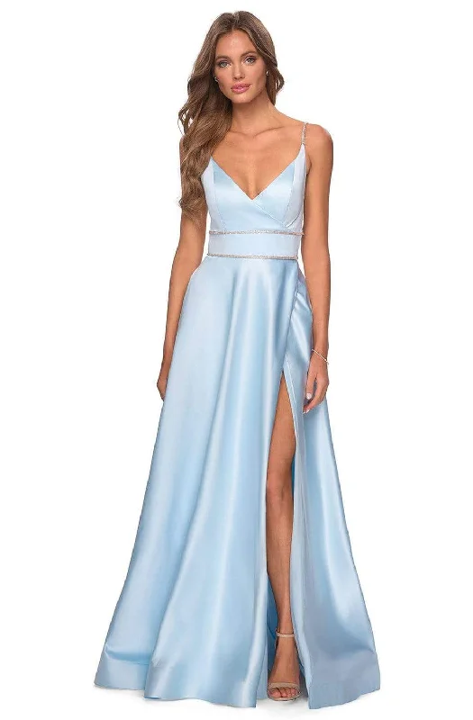 La Femme - Strappy Backless High Slit A-Line Dress 28385SC