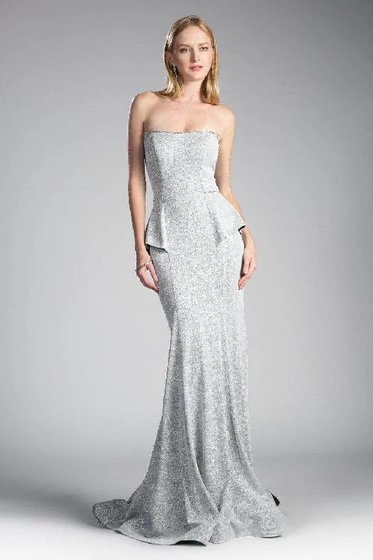 Ladivine 5025 - Straight Neck Strapless Metallic Knit Dress