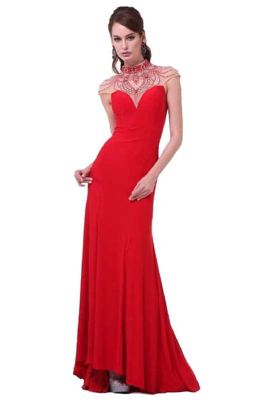 Ladivine 8105 - Beaded High Neck Stretch Knit Prom Dress