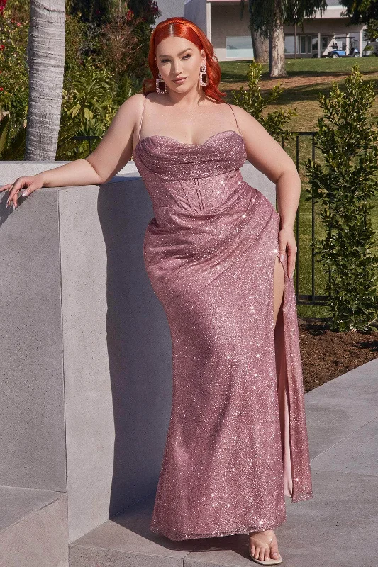 Ladivine CD254C - Cowl Glitter Plus Prom Dress