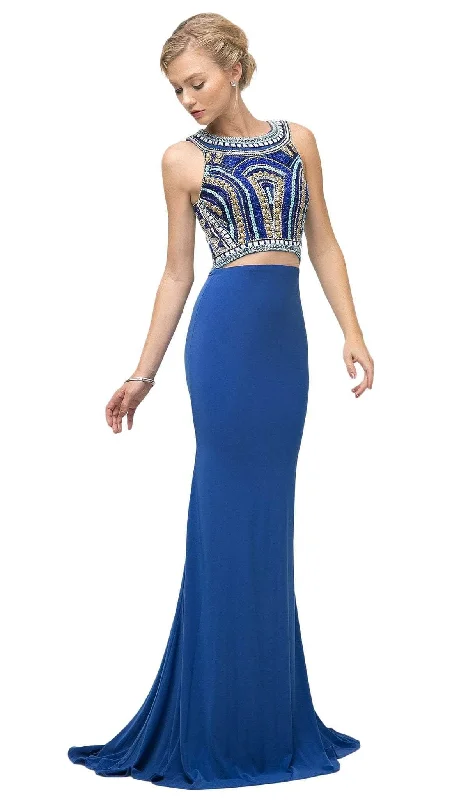 Ladivine CK39 - Beaded Two Piece Halter Neck Prom Dress