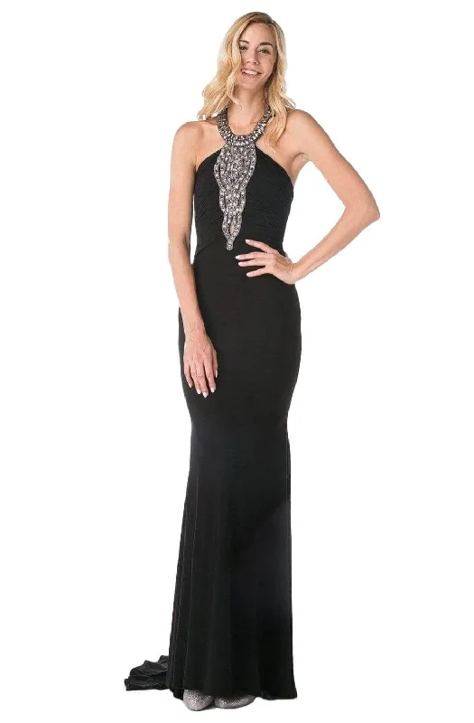 Ladivine J727 - Embellished Halter Sateen Trumpet Dress