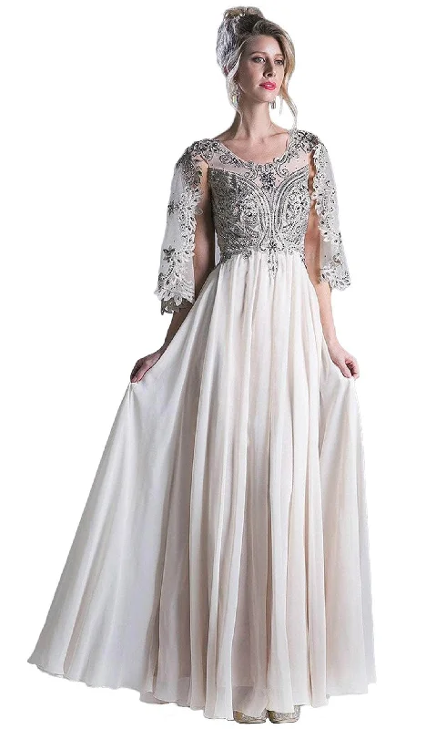 Ladivine ML404 - Embellished Cape Sleeve A-line Dress