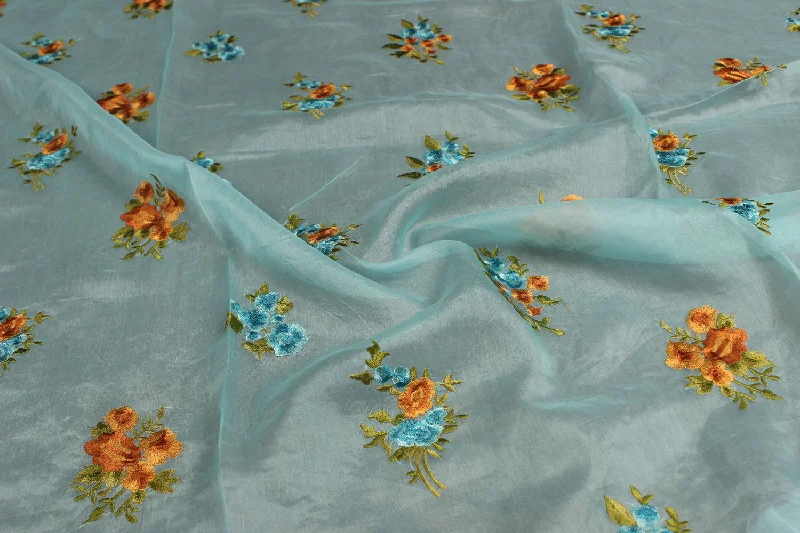 Light Blue Embroidered Organza Fabric