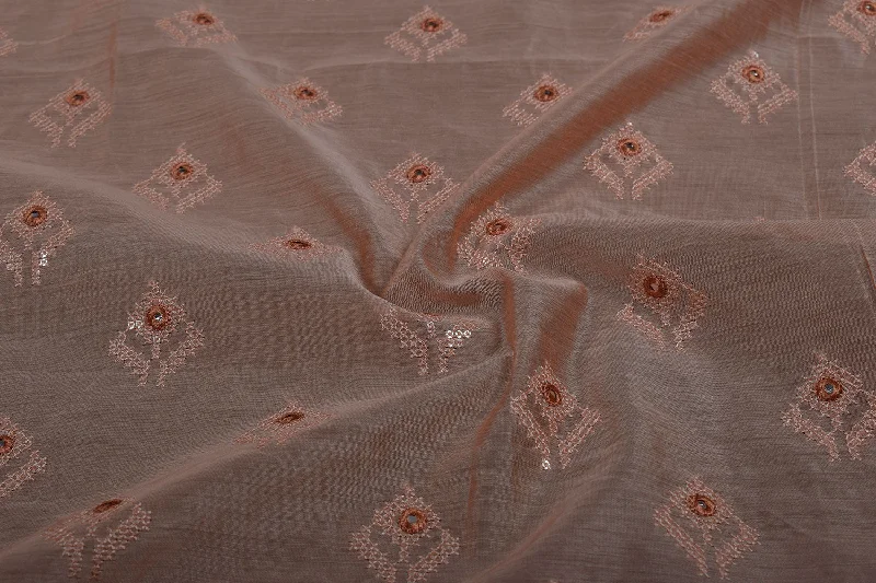 Light Orange Embroidered Chanderi Fabric