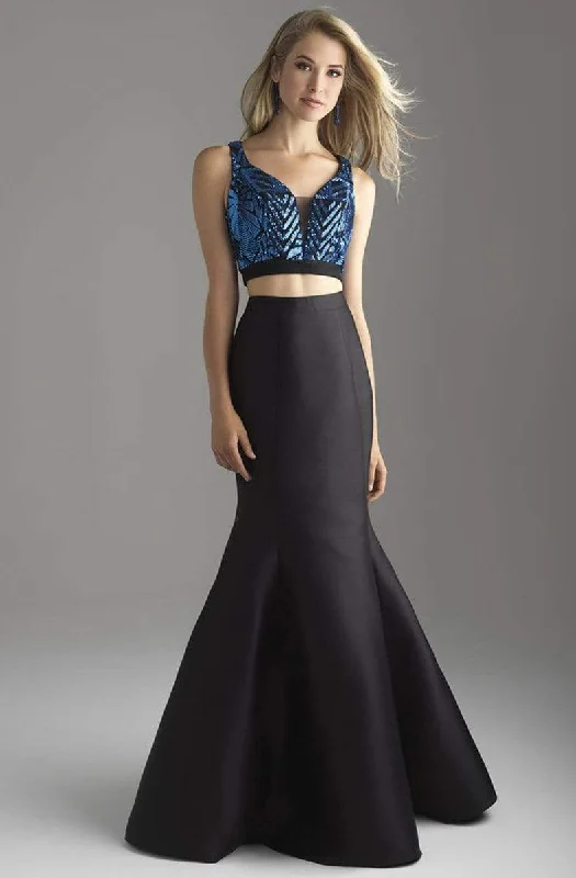 Madison James - Two Piece Plunging V-Neck Mikado Mermaid Dress 18-637 - 1 pc Royal In Size 00 Available