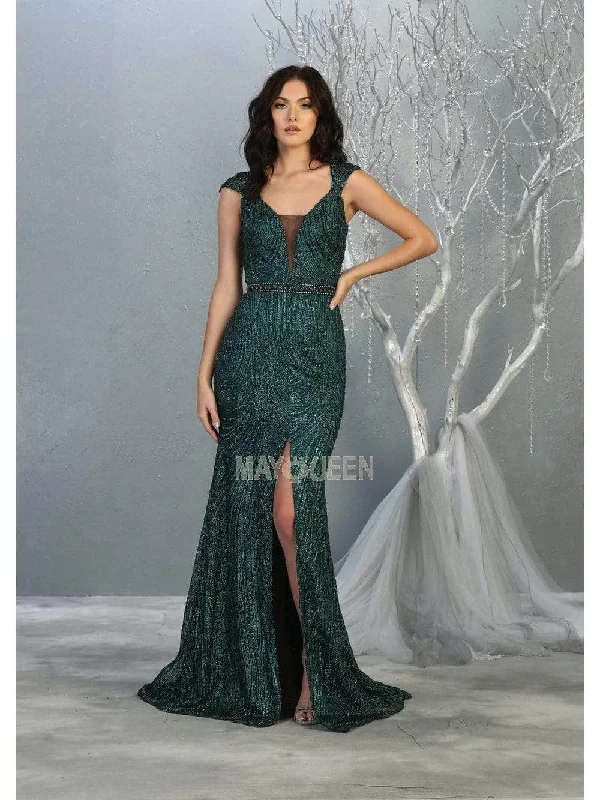 May Queen - Cap Sleeve Front Slit Formal Dress RQ7812