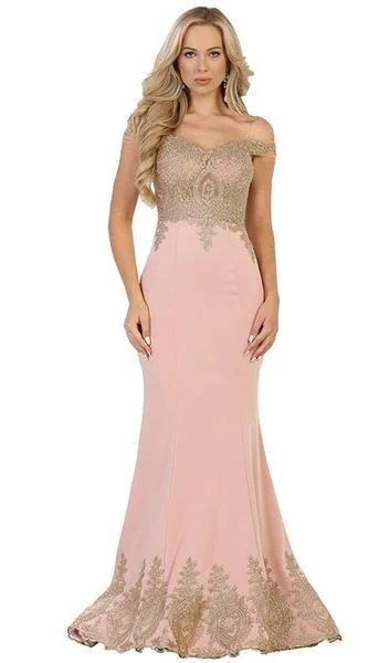 May Queen - Off Shoulder Appliqued Fitted Prom Dress RQ7586