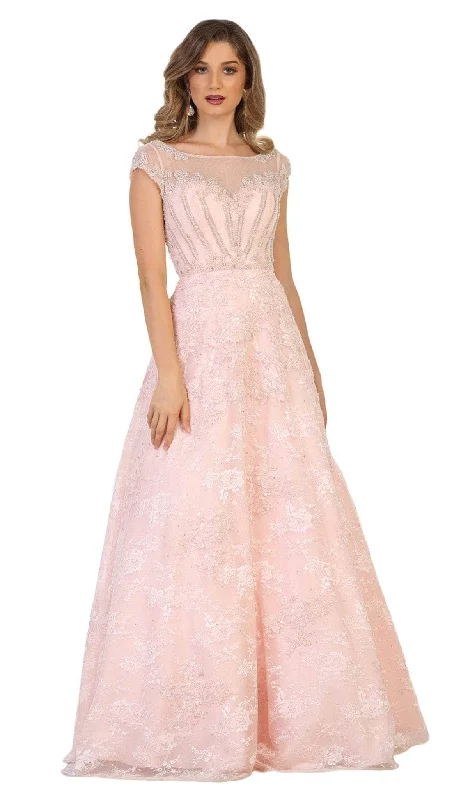 May Queen RQ7612 - Illusion Bateau Embellished Formal Dress