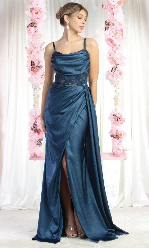 May Queen RQ8020 - Cowl Embroidered Prom Dress