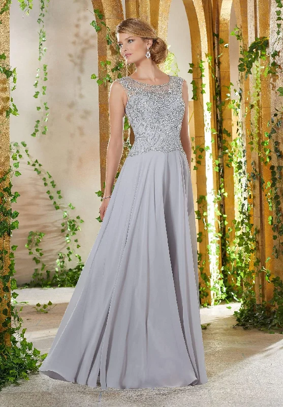 MGNY By Mori Lee - Beaded Embroidered Illusion Scoop A-Line Dress 71903 - 1 pc Lilac in Size 18 Available