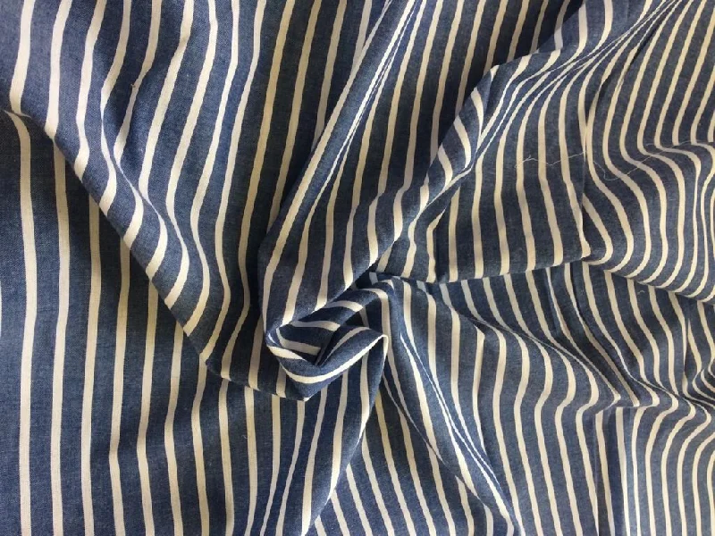 Navy And White Yarn Dyed Cotton Stripes Fabric