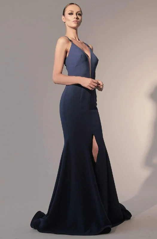 Nicole Bakti - 582 Illusion Plunged Neckline Strappy Back Mermaid Gown