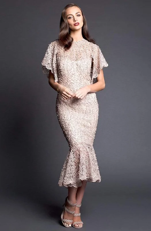 Nicole Bakti - 663 Scalloped Flutter Sleeve Beaded Mermaid Dress