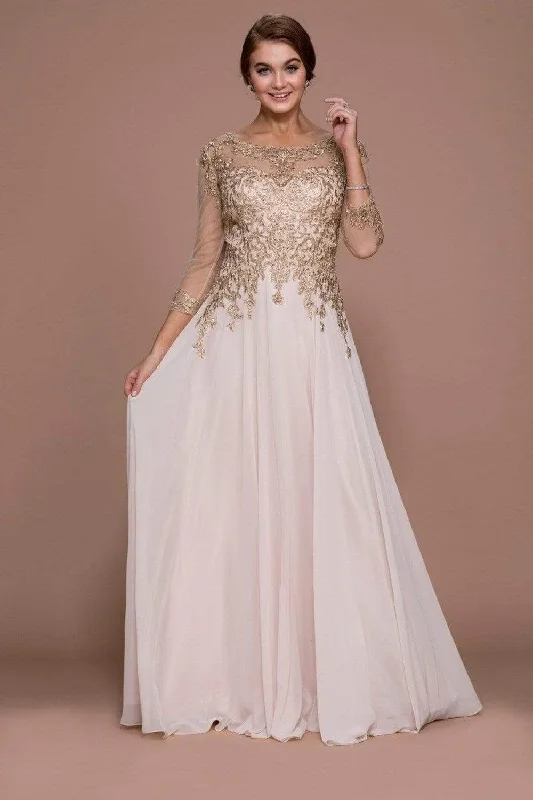 Nox Anabel J501 - Scoop Gold Appliqued Formal Dress