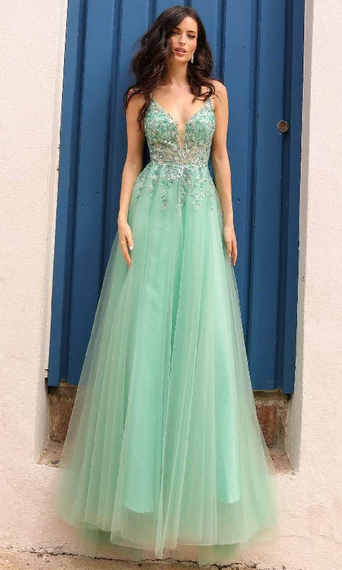 Nox Anabel Q1391 - Illusion Embroidered A-Line Prom Dress