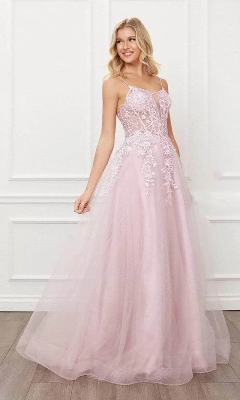 Nox Anabel T449 - Embroidered Illusion Scoop Prom Dress