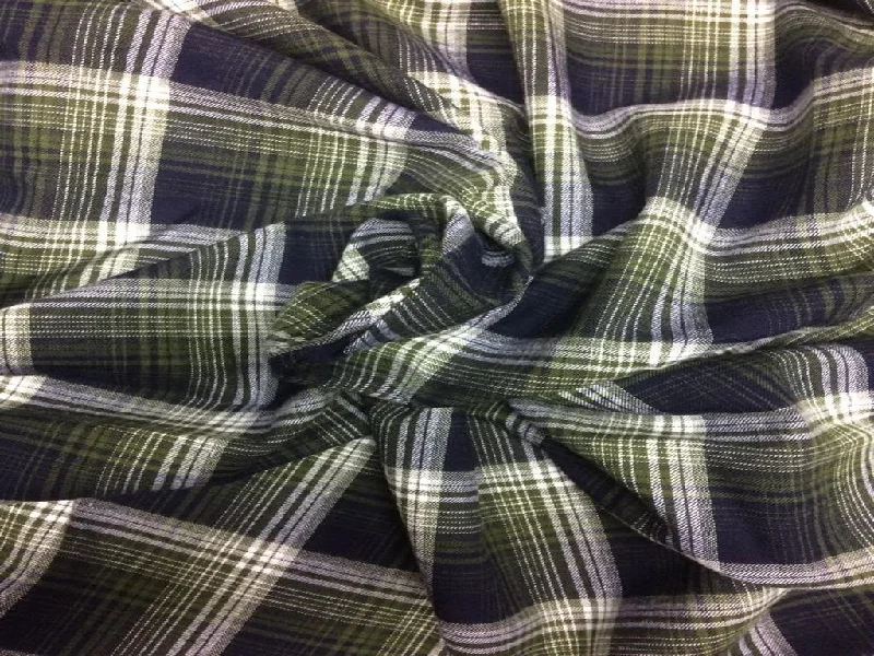 Olive Navy Cotton Twill Check Fabric