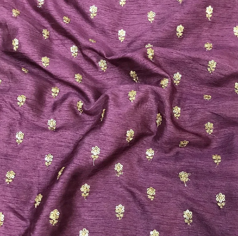 Onion Pink Flower Butti Embroidered Viscose Dola Silk Fabric