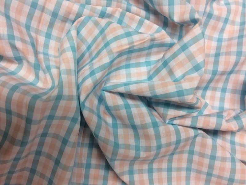 Orange Blue Yarn Dyed Cotton Check Fabric