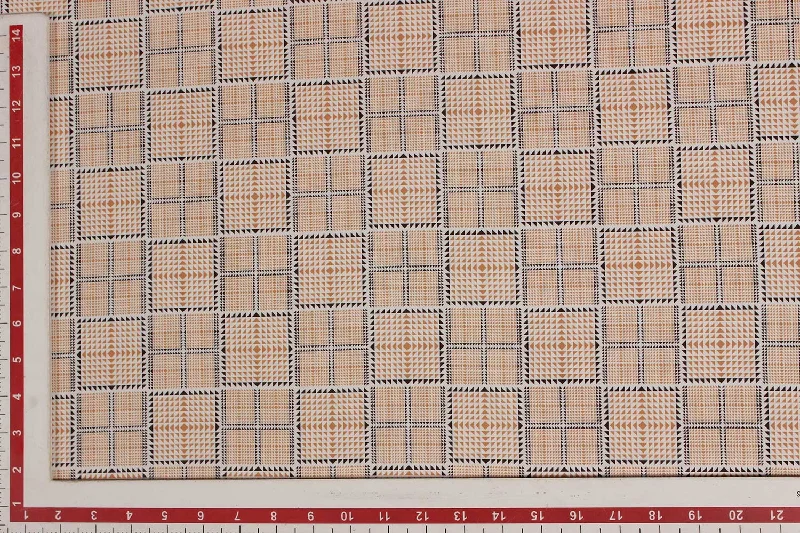 Peach, White Checks Micro Crepe Fabric