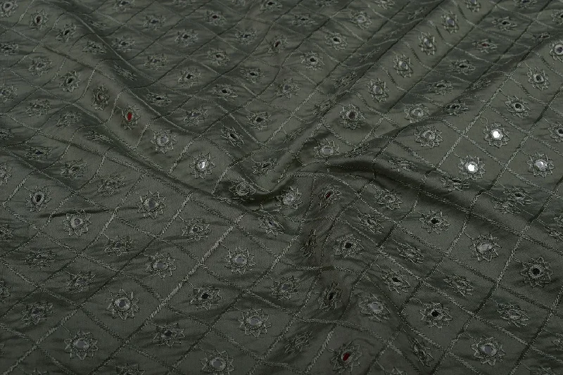 Pewter Grey Embroidered Rayon Fabric