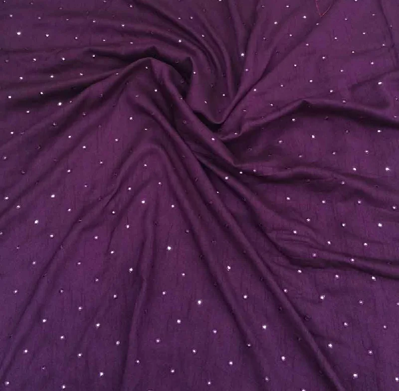 Purple Mirror Motifs Work Embroidered Viscose Dola Silk Fabric