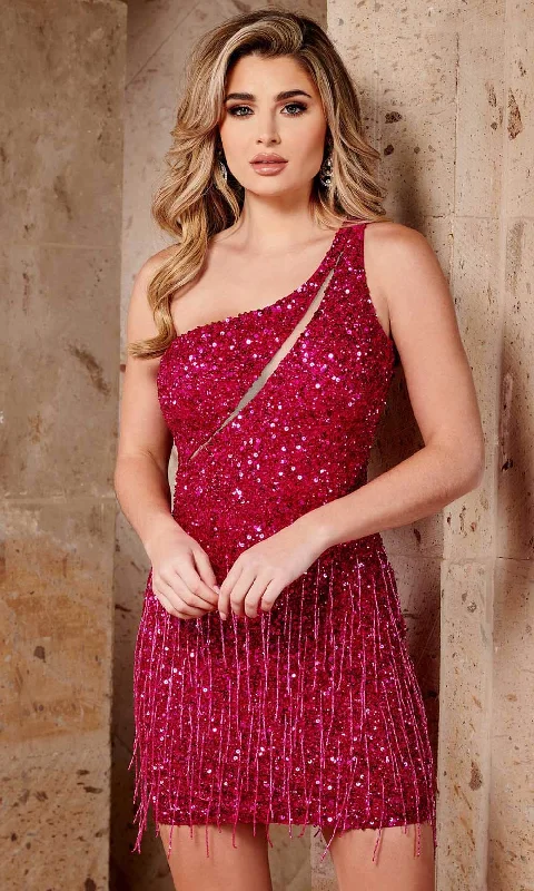 Rachel Allan 30042 - One Shoulder Fringes Homecoming Dress