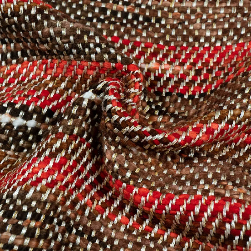 Red With Brown Jacquard Fabric