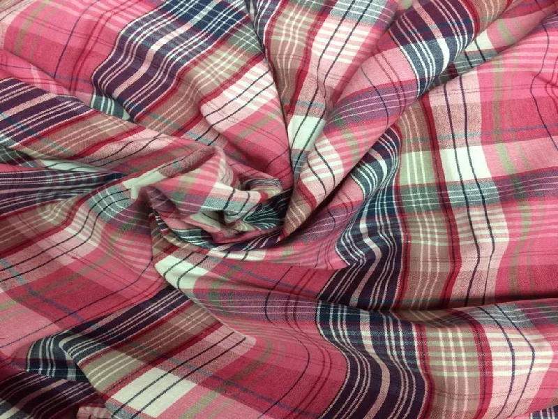 Rose And White Cotton Check Fabric