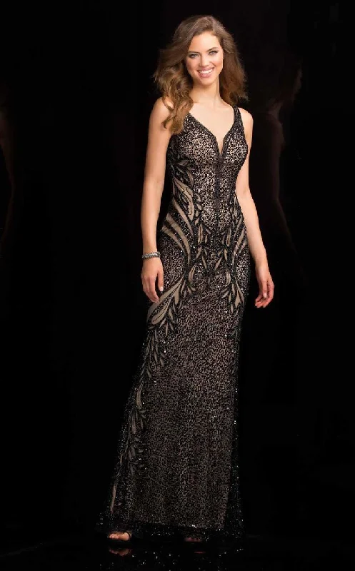 SCALA - V-Neckline Beaded Prom Dress 48721 - 1 pc in Black Nude Available