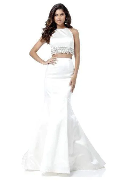 Sherri Hill - Two Piece Halter Satin Mermaid Dress 51581 - 2 pcs Ivory In Size 6 and 8 Available