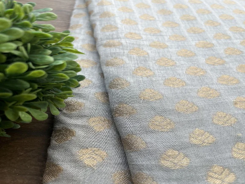 Silver Golden Buti Silk Jacquard Fabric