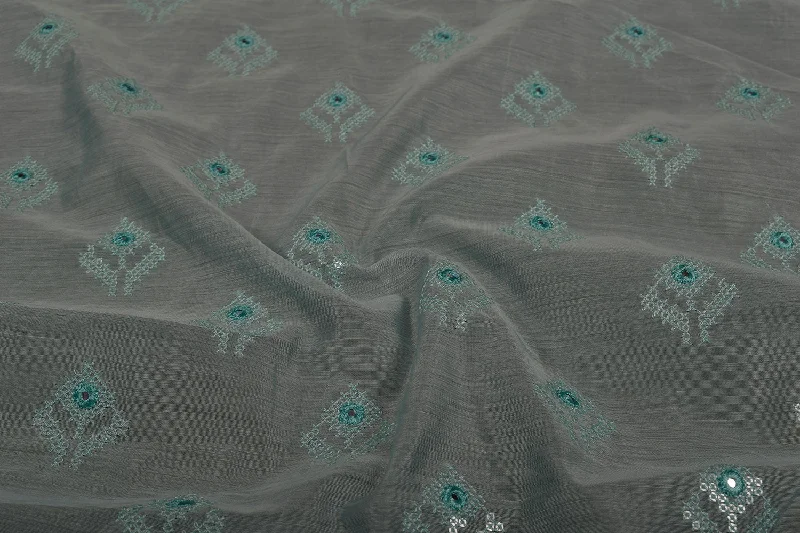 Sky Blue Embroidered Chanderi Fabric